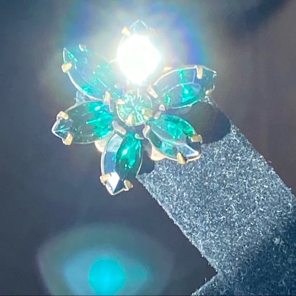 2 pc Set! Liz Palacios Necklace + Earrings Swarovski Crystal Flowers Green+ Aqua - Picture 3 of 11